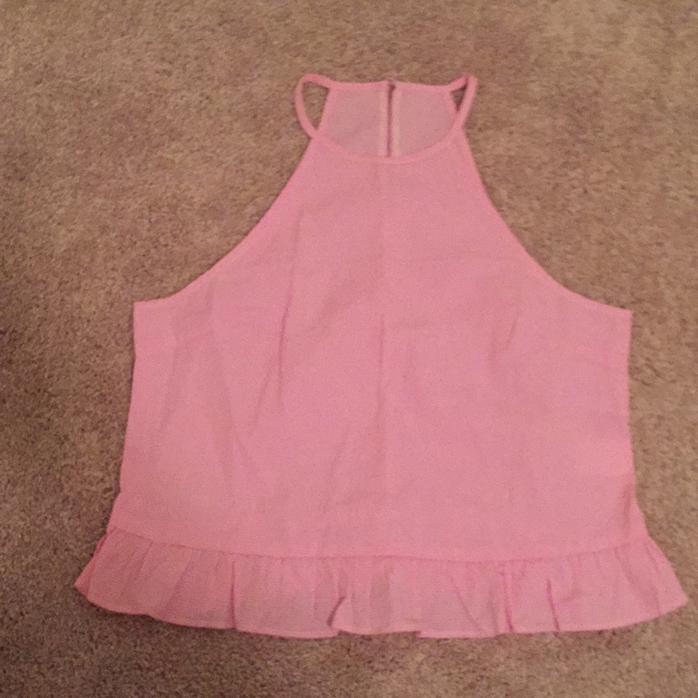 SheIn gingham pink halter neck blouse